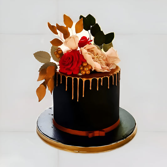 Floral Gold Drip Cake